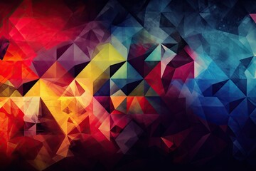 vibrant abstract background composed of various colored triangles. Generative AI