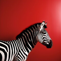 zebra isolated on plain red studio background, made with generative ai