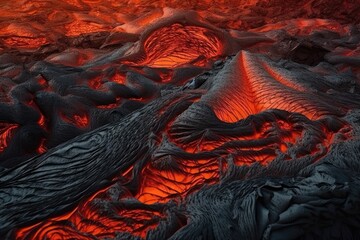 an Aerial View of Lava Flowing into the Ocea. Generative AI