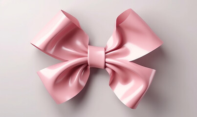  a large pink bow on a white background with a shadow on the bottom of the bow and the bottom of the bow is slightly visible.  generative ai
