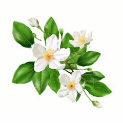 Naklejka na ściany i meble Jasmine flowers with leaves isolated on white, generative ai