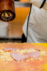 Step-by-step cooking cutlet with cheese and turkey with chicken breading from the chef