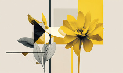  a yellow flower with a black and white geometric design in the middle of the image and a yellow flower with a black and white geometric design in the middle of the middle.  generative ai