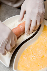 Step-by-step cooking cutlet with cheese and turkey with chicken breading from the chef