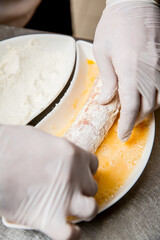 Step-by-step cooking cutlet with cheese and turkey with chicken breading from the chef