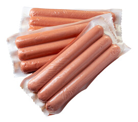 wurstel sausage or Vienna sausages in vacuum pack for sous vide cooking isolated