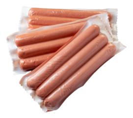 wurstel sausage or Vienna sausages in vacuum pack for sous vide cooking isolated
