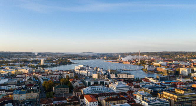 Drone picture city during the summer. J&ouml;nk&ouml;ping, Sweden,