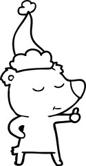 happy line drawing of a bear giving thumbs up wearing santa hat
