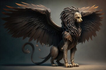 A creature with the body of a lion, the wings of an eagle background Generative AI