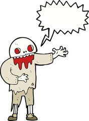 cartoon spooky zombie with speech bubble