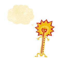 cartoon hot thermometer with thought bubble