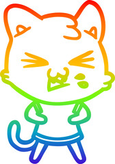 rainbow gradient line drawing cartoon cat hissing
