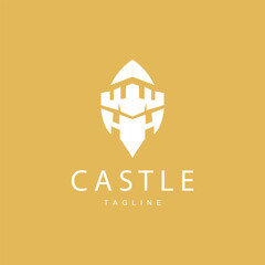Castle Logo Elegant Luxury Simple Design, Royal Castle Vector Shield, Templet Illustration Icon