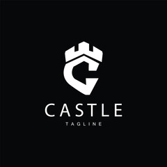 Castle Logo Elegant Luxury Simple Design, Royal Castle Vector Shield, Templet Illustration Icon