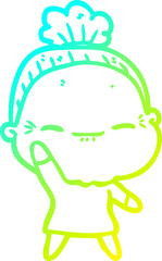 cold gradient line drawing cartoon peaceful old woman