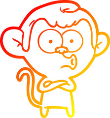 warm gradient line drawing cartoon hooting monkey