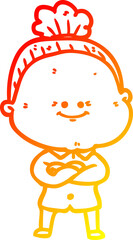warm gradient line drawing cartoon happy old woman