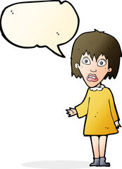 cartoon shocked woman with speech bubble