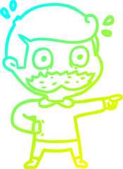 cold gradient line drawing cartoon man with mustache shocked