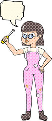 comic book speech bubble cartoon female mechanic