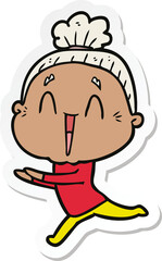 sticker of a cartoon happy old lady