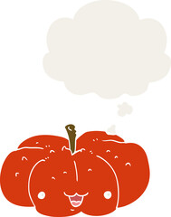 cartoon pumpkin and thought bubble in retro style