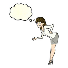 cartoon businesswoman explaining with thought bubble