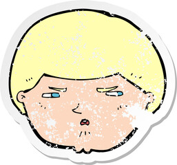 retro distressed sticker of a cartoon annoyed man