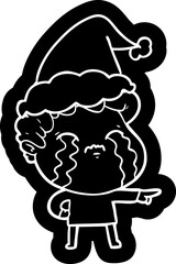 cartoon icon of a man crying wearing santa hat