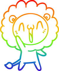 rainbow gradient line drawing happy cartoon lion