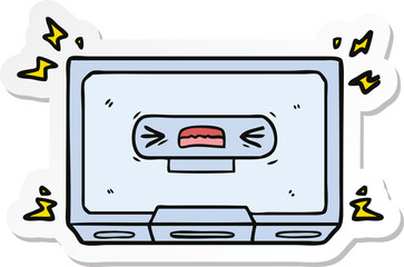 sticker of a cartoon angry old cassette tape