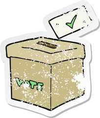 retro distressed sticker of a cartoon ballot box