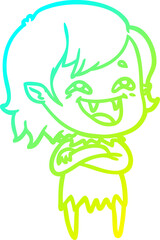 cold gradient line drawing cartoon laughing vampire girl