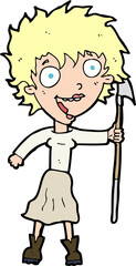 cartoon crazy woman with spear