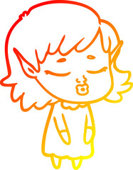 warm gradient line drawing pretty cartoon elf girl