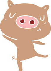 flat color style cartoon pig dancing