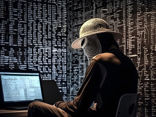 Anonymous hacker. Concept of white hat, ethical hacking, cybercrime, cyberattack, etc. - obrazy, fototapety, plakaty
