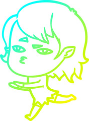 cold gradient line drawing cartoon vampire girl