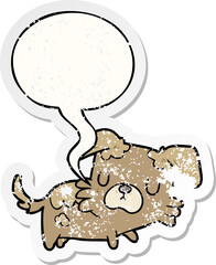 cartoon little dog and speech bubble distressed sticker