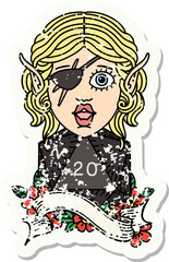 elf rogue with natural twenty dice roll grunge sticker