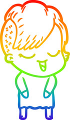 rainbow gradient line drawing happy cartoon girl