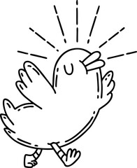 traditional black line work tattoo style happy bird