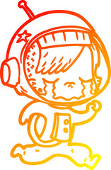 warm gradient line drawing cartoon crying astronaut girl running