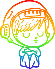 rainbow gradient line drawing cartoon astronaut woman