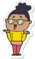 sticker of a cartoon happy woman wearing spectacles