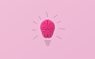yellow brain on blue clear background yellow brain on blue clear background, concept light bulb idea.
