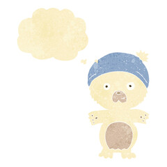 cartoon cute polar bear in hat with thought bubble
