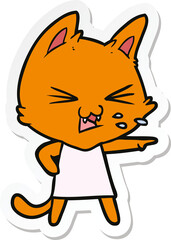 sticker of a cartoon cat hissing