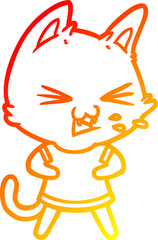 warm gradient line drawing cartoon cat hissing